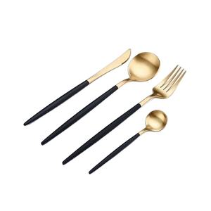 Long Lasting Handcrafted <b>Gold</b> Plated 4 Pcs Flatware Set with <b>Black</b> Handle Durable Stainless Steel Option for Fine Dining - Product Image 1