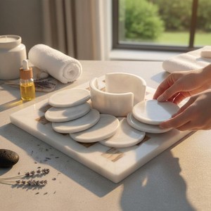 Round White <b>Marble</b> <b>Coasters</b> for Drinks for restaurants office and home use water safe polished - Product Image 5