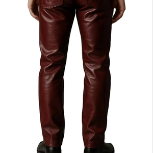 Pantalones de cuero para hombre con logotipo personalizado, pantalones de motociclista con cordones laterales, pantalones de cuero genuino para motocicleta, pantalones vintage góticos de estilo urbano. - Product Image 6