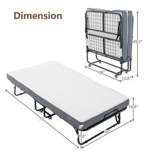 Letto Pieghevole Portatile con Materasso in Memory Foam, Lettino per Ospiti su Ruote, per Adulti, con Copertura e Vano Portaoggetti, per Casa o Ufficio - Product Image 2