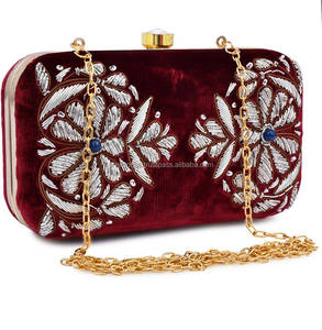 Bolso de mano con perlas bordadas y cuentas de diamantes de imitación de cristal para bodas y fiestas hecho a mano Floral nupcial, cadena étnica Unisex - Product Image 1