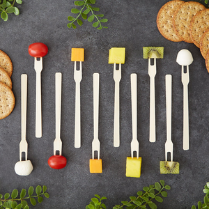 50-Pack 6" Bamboo Appetizer Forks – Eco-Friendly, <b>Compostable</b> Disposable Picks for Fruit, Parties, BBQ & Camping - Product Image 2