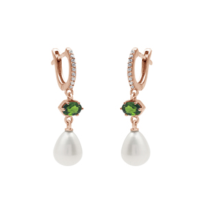 Boucles d'oreilles pendantes en argent sterling S925 pur à 100% avec diopside chromé et perle d'eau douce ovale, bijoux fins classiques pour femmes - Product Image 4