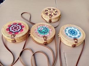Natural Round Rattan Bali <b>Bag</b> with Leather Handle Handmade Woven Summer Beach <b>Bag</b> Vietnam Factory Supplier Manufacturer Export - Product Image 2