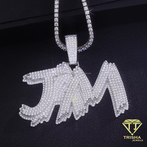 Elegante Colgante con Inicial JM de Diamante Moissanite con Incrustaciones de Piedras Brillantes, Estilo Gótico, Joyería de Lujo Hip Hop - Product Image 3