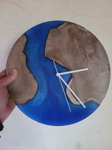 Modern Designed <b>White</b> Resin & Natural Wooden Round Shape Wall <b>Clock</b> Quartz Motive for Living Room Decoration Natural Polish - Product Image 1