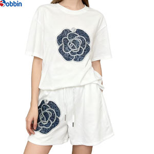 Conjunto de 2 Piezas Personalizado de Moda Veraniega para Mujer, Camiseta y Pantalones Cortos, Conjunto Deportivo Estampado, Spandex y Algodón Transpirable - Product Image 1