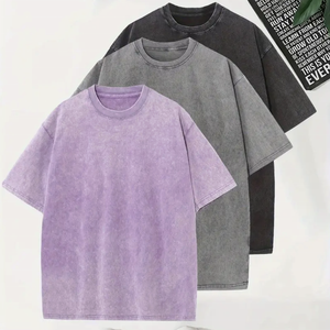 เสื้อยืดโอเวอร์ไซส์ผ้าคอตตอนสำหรับผู้ชายผ้าระบาย100% สไตล์วินเทจปรับแต่งได้แขนสั้นผ้าคอตตอนรุ่นเฮฟวีเวตฮิปฮอปไหล่ตก - Product Image 1