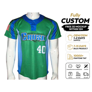 เสื้อเบสบอลแบบซับลิเมชั่นสั่งทำพิเศษ West Florida Crush ผลิตจากโพลีเอสเตอร์ 100% ป้องกันแบคทีเรีย สีเขียวน้ำเงิน แขนสั้น สำหรับทุกเพศ ระบายเหงื่อได้ดี - Product Image 1