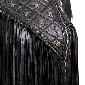 แจ็คเก็ตหนังแท้ 100% ดีไซน์ล่าสุดสำหรับผู้หญิง แบบมีหมุด ตกแต่ง กันน้ำ ขายส่ง แจ็คเก็ตฤดูหนาวสำหรับผู้หญิง MOQ ต่ำ - Product Image 6