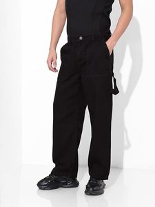 Jean en denim noir ample à jambe large pour homme, taille mi-haute, délavage vintage, couleur unie, écologique, résistant à la décoloration, décontracté - Product Image 3