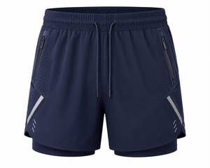 Shorts de sport décontractés pour hommes, taille mi-haute, 2-en-1, avec logo uni sur le devant, respirants, séchage rapide, pour la course et la gym, avec doublure de compression - Product Image 5