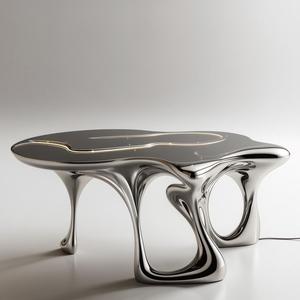 Mesa Auxiliar Moderna de Metal Plateado con Patas Metálicas Redondas para Sala de Estar, Estilo Moderno - Product Image 1