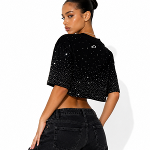 Camisa Corta de Mujer Personalizada con Pedrería de Lujo, Estilo Holgado, Moda Urbana, Manga Corta - Product Image 5
