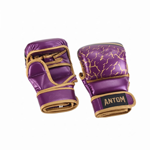 Customized Metallic Purple Gold Leather MMA Fight Gloves <b>Open</b> Palm Professional Punching Sparring Grappling Gloves Men Women - Product Image 3