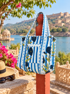 Sac fourre-tout matelassé fait main de qualité supérieure, rayé, réutilisable, pour le shopping, sac à bandoulière grande capacité en tissu de coton, pour les voyages et les activités de plein air - Product Image 6