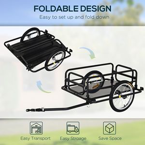 Carrello Pieghevole Nero a 16 Ruote per Bicicletta, Capacità di Carico 40 kg, Rimorchio per Bicicletta con Gancio per Trasporto Utilitario e Merci - Product Image 5
