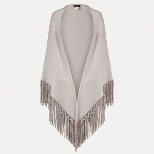 Châle à franges blanc pour femmes, gilet court bohème en polyester de couleur unie pour un usage quotidien - Product Image 1