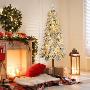 6 Feet <b>Hinged</b> Christmas Tree with 458 Branch Tips Flocked and Warm White LED <b>Lights</b> - Product Image 5