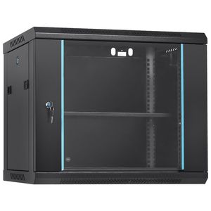 Armadio di Rete a Parete 9U con Profondità 15.5, Supporto Sicuro per Rack, Capacità 200 Libbre, Porta in Vetro Bloccabile, Funzionalità Server - Product Image 1