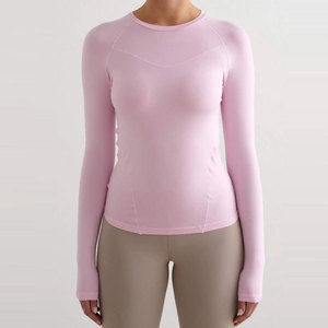 Haut de sport moulant personnalisé pour femme, anti-boulochage, extensible dans quatre directions, à manches longues avec passe-pouce - Product Image 1