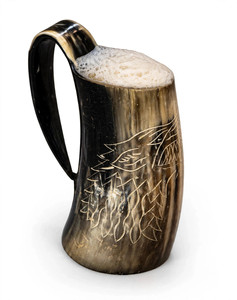 Mug en corne de buffle naturel de qualité supérieure, style antique, avec gravure de navire complexe, fait main, pour boire - Product Image 5