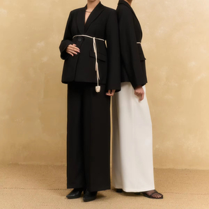 2 Piece Long Sleeve <b>Set</b> Summer Full Length Notched Collar Full Sleeve Hourglass <b>Blazer</b> Solid Woven Breathable Office Formal OEM - Product Image 1