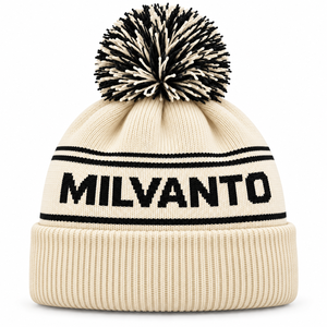 Cream Custom Logo Premium <b>Pom</b> <b>Pom</b> <b>Beanie</b> Hat Embroidered Cuffed Rib Knit Winter <b>Beanie</b> for Men & Women Streetwear <b>Beanies</b> - Product Image 1
