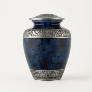 Premium Blue Crackle Brass Cremation Urn Hand-Engraved Large Adult Funeral <b>Memorial</b> Ashes <b>Vase</b> Wholesale Ocean Breeze Metal Urn - Product Image 3