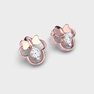 IGI Certified Lab Grown Round Diamond Bow Flower Stud Earrings 9K Yellow / White / Rose Gold Cute Diamond Stud Earrings - Product Image 3
