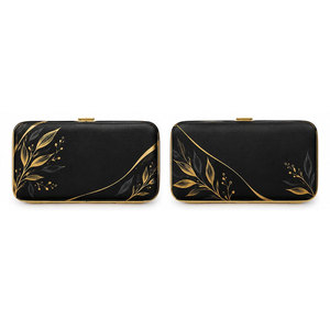 Kit de manucure et pédicure luxueux 10 en 1 en or noir avec étui en cuir floral, coupe-ongles et ciseaux en acier inoxydable - Product Image 2