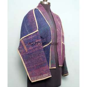 Veste à col roulé boutonnée en tricot Kantha vintage, faite à la main, réversible, écologique, respirante, séchage rapide, pour femme, pure, automne-été - Product Image 4