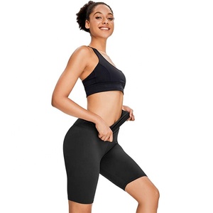 Shorts de cycliste pour femme taille haute bleu marine en toile, élasthanne et nylon tricoté, coupe sportive, taille élastique, séchage rapide, respirant, coupe classique - Product Image 2