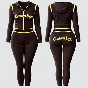 Custom Logo Embroidery Women's Skinny Fit Tracksuit Set 2 Piece Crop <b>Zipper</b> Hoodie and <b>Leggings</b> Set for US Clothing Brands - Product Image 5