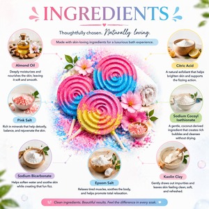 Bombas de Baño Efervescentes en Espiral, Rosadas, Azules y Amarillas, Hechas a Mano, Lindas, con Ingredientes 100% Naturales, Etiqueta Privada OEM - Product Image 4