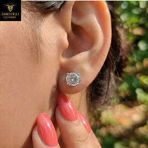 Pendientes de Diamantes Clásicos para Mujer, Corte Portugués, Diamantes Cultivados en Laboratorio, Certificación IGI, Claridad VVS, Pendientes de Botón, Oro Sólido de 14K y 18K - Product Image 2