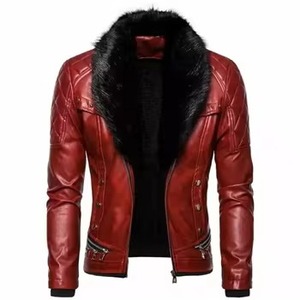 Veste en cuir décontractée pour homme, nouvelle collection automne-hiver, épaisse et chaude, avec col en fourrure amovible, écologique, imperméable, vente en gros - Product Image 2