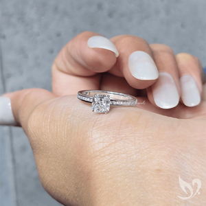 1CT Cushion Cut Lab <b>Diamond</b> <b>Ring</b> Channel Pave Band IGI Certified 10K White Gold Engagement <b>Ring</b> - Product Image 4
