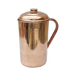 Pichet en cuivre gaufré avec large bec verseur, longue poignée courbée, intérieur en laiton, vaisselle artisanale vintage décorative - Product Image 4