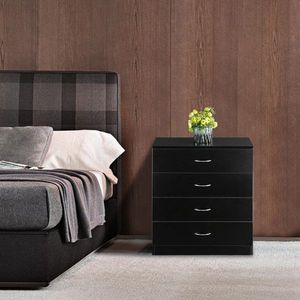 Black S Four Drawer Chest of Drawers Sockets (2USB+2 Sockets) 66*33*73cm Pitted Particle Board with Triamine Paste Dressers - Product Image 1