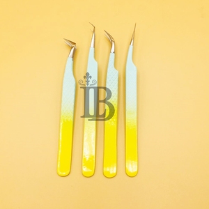 Extensions de cils de haute qualité, durables, couleur ombrée bleu ciel et jaune, pinces à cils à pointe argentée, en vison - Product Image 3