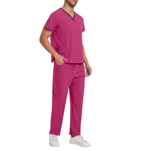 Ensemble de blouses médicales pour hommes, haut extensible à col en V, pantalon à taille élastique avec 6 poches, uniforme d'infirmier - Product Image 2