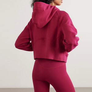 Sudadera con Capucha Rosa para Mujer, Manga Larga, Color Sólido, Forro Polar, Media Cremallera Frontal, Transpirable, Ropa Casual de Otoño - Product Image 2