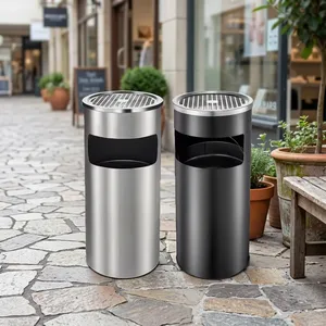 Poubelle à déchets en acier inoxydable, fournitures de jardin, poubelle ronde pour l'extérieur et l'intérieur, pour le bureau, le hall d'hôtel, la maison - Product Image 6