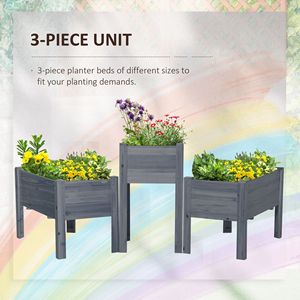 Set di 3 Fioriere Rialzate Classiche in Legno Grigio con Gambe per Orto, Erbe Aromatiche, Balcone, Giardino e Patio - Product Image 4