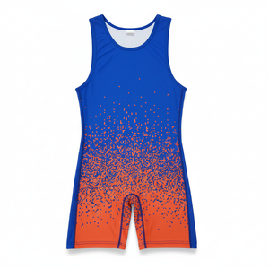 Singlet de Lucha Ajustado con Estampado de Cuadrícula Azul por Sublimación, Unisex para Adultos, de Nailon Transpirable de 160g, Ropa para Deportes de Combate - Product Image 6