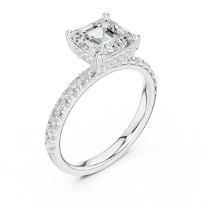 Anillo unisex de oro macizo de dieciocho quilates con diamante talla Asscher de dos quilates, piedra cultivada en laboratorio con pavé francés y halo oculto, regalo de compromiso. - Product Image 6