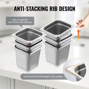 Set di 6 Vaschette per Cottura a Vapore in Acciaio Inox, Profondità 6 Pollici, Dimensione 1/6, Spessore 0,8 mm, Anti-Aggrovigliamento, per Tavoli a Vapore da Ristorante - Product Image 4