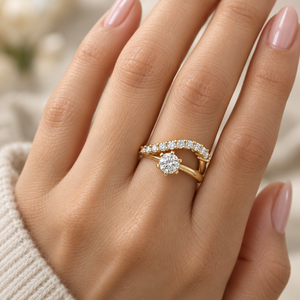 1.0 CTS Solitaire <b>Split</b> Shank Curved Band Engagement <b>Ring</b> Trendy Gold IGI Certified Lab Grown Diamond Rhodium Plated OEM Custom - Product Image 3