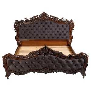 Classic <b>Bed</b> <b>Frame</b> Made of High Quality Mahogany Wood with Dark Brown Color and Beautiful Carvings for Bedroom Use - Product Image 1
